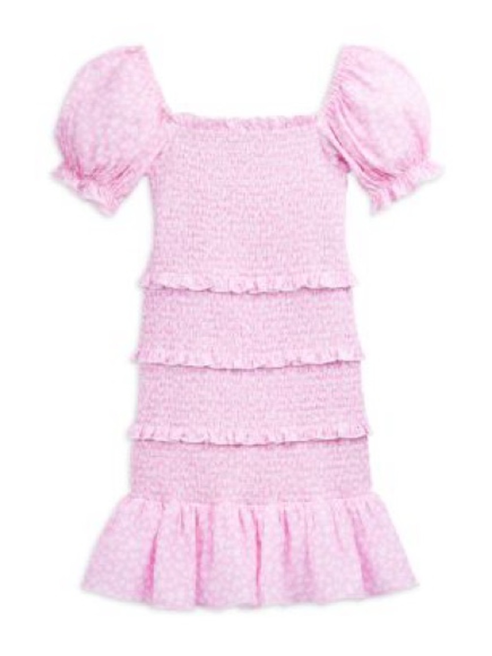 KATIE J NYC Girls' Laila Puff Sleeve Tiered Smocked Dress Pink and White Tween
